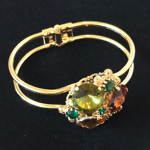 Italian Swarovski Crystal Cuff Bracelet Topaz - Picture 2 of 2